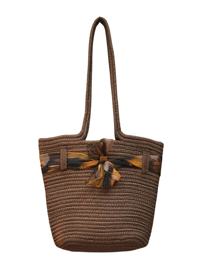 Ariya Women Handbag with Ribbon (4071 | Brown) Handcrafted PP & Cotton Blend Shoulder Purse, Perfect for Ladies & Girls, Lightweight Tote Bag for Daily Use, Casual, Travel & All Occasions - Image 1